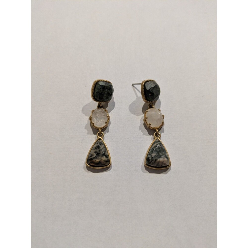 Lauren Ralph Lauren Dangle Drop Earrings Gold Tone Agate Quartz - Picture 3 of 4